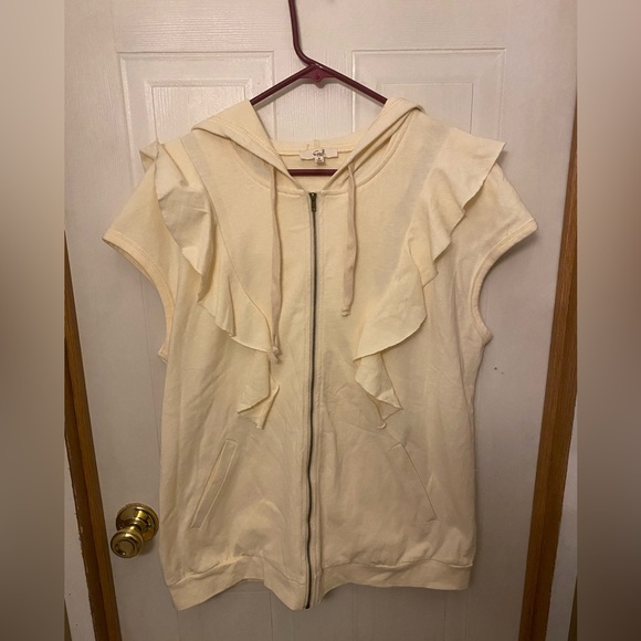 easel Tops - easel Cream Hooded Sleeveless Ruffled Sweatshirt